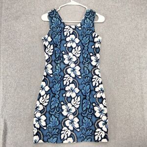 KYs Hawaiian Dress Women Siz Small Sleeveless Sheath Sundress Tropical Tiki Blue